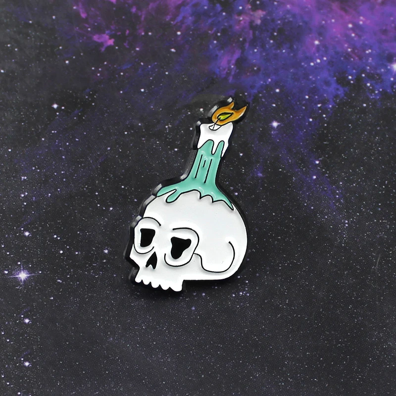 Ужас Скелет горящая свеча желтое пламя мультфильм брошь личность творчество