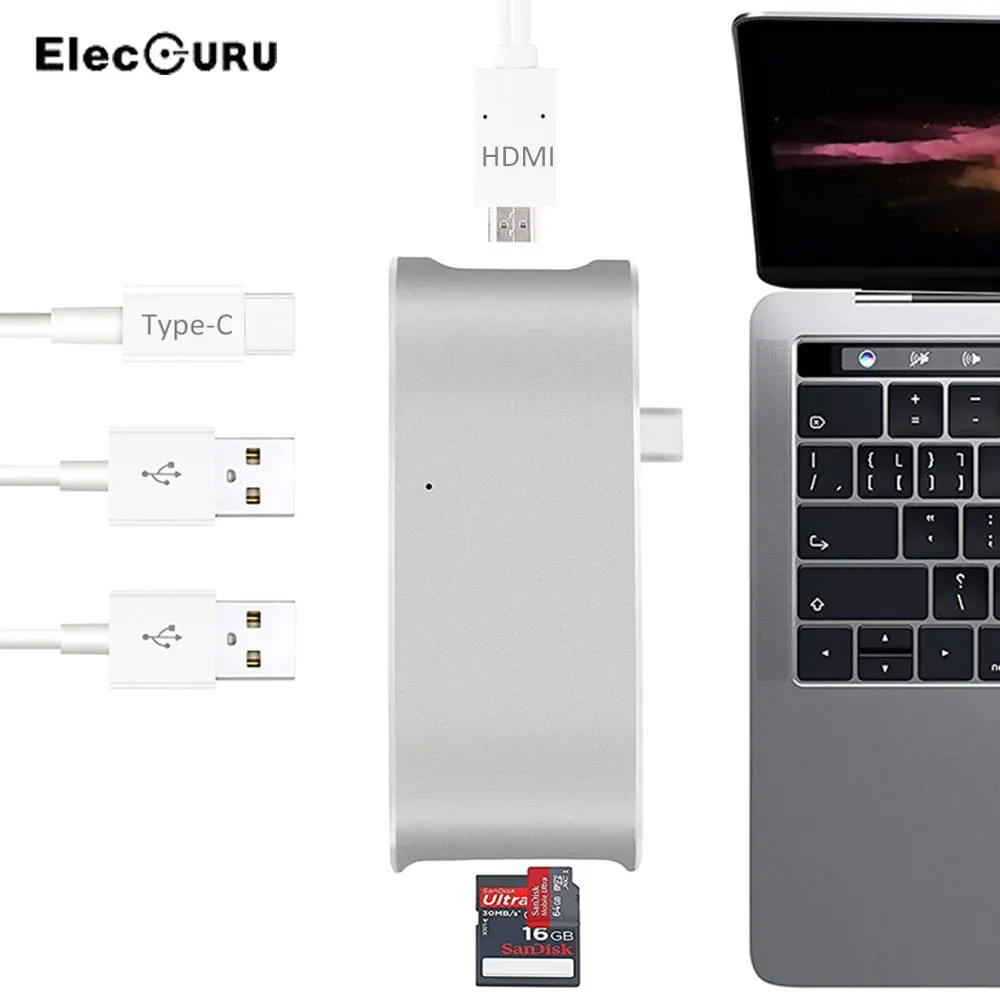 2 USB 3 0 Порты и разъёмы Тип C концентратор адаптер для MacBook 4 К HDMI сквозной зарядки/SD +