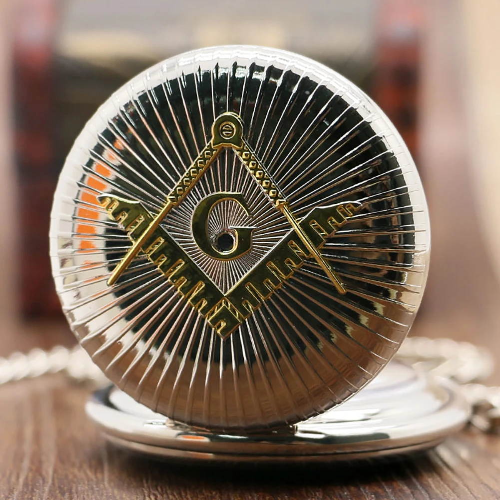 

Unique "G" Masonic Display Luxury Quartz Retro Silver/Golden Souvenir Pendant Pocket Watch Freemasonry Clock Gifts for Men Women