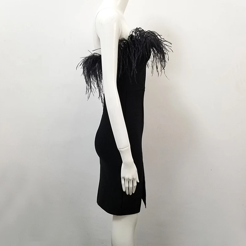 Высококачественное Сексуальное Женское Платье с перьями без бретелек открытая