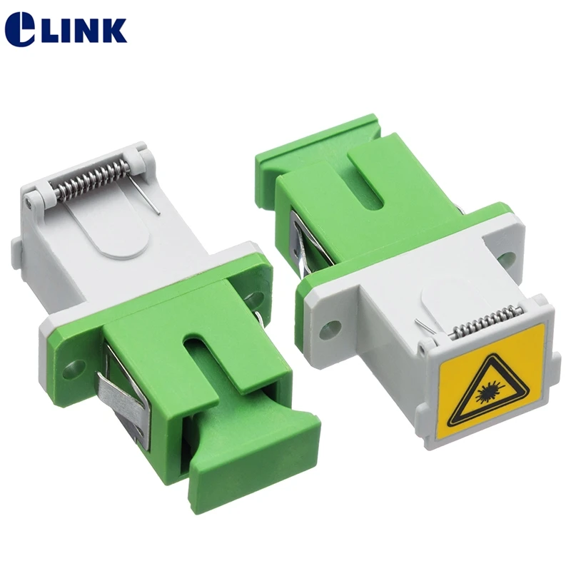 200pcs SC APC Fiber Adapters with shutter ftth sc coupler green SM connector without flange open dust shutter Avoid Laser ELINK