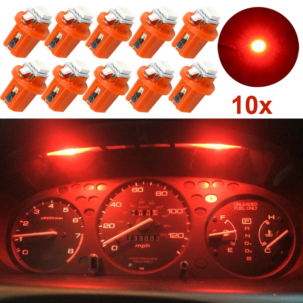 10 шт. ярко красный цвет B8.5D 509T B8.5 5050 Led 1 SMD T5 лампа Автомобильный датчик Speedo