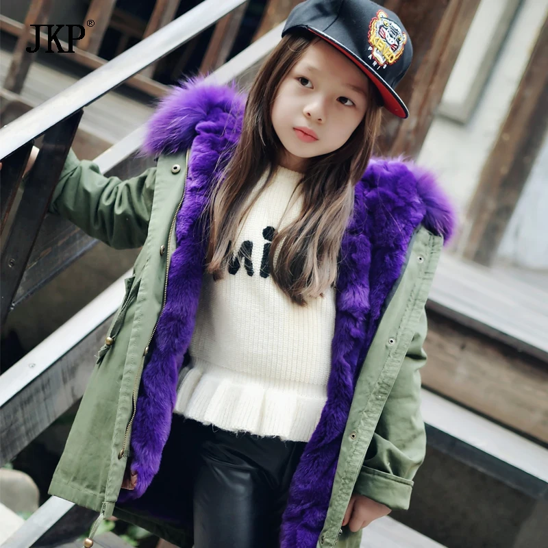 2017 на детей цвет: армейский пальто Дети вкладыш настоящая одежда из кроличьего