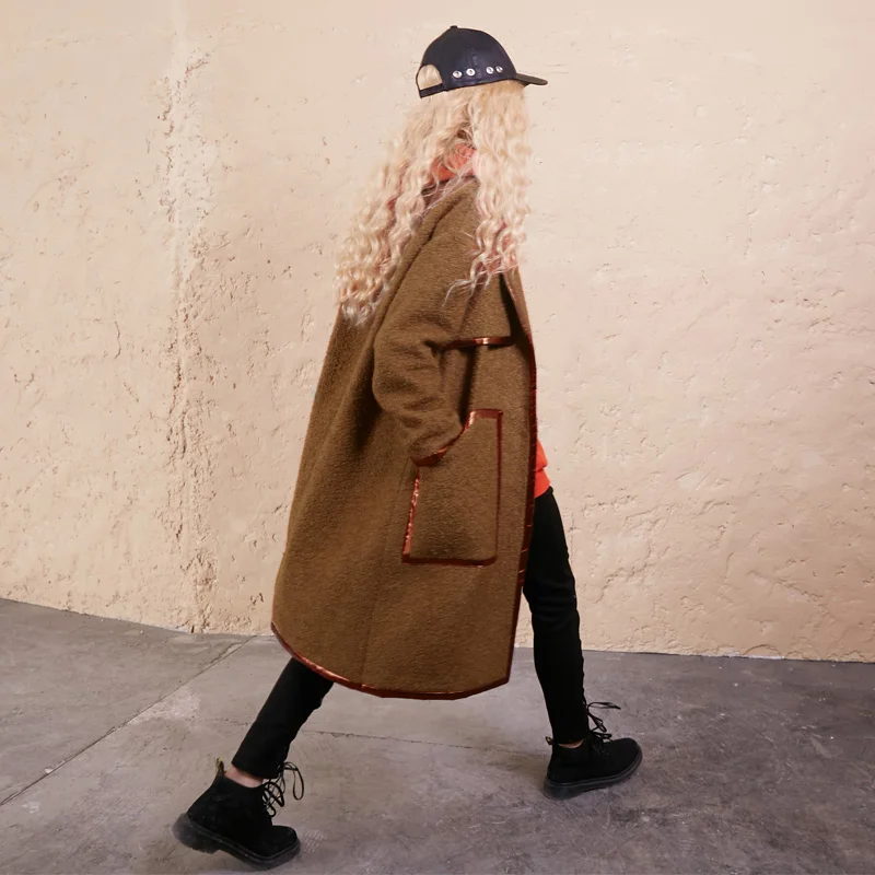 Женское длинное пальто ELF SACK из искусственной кожи с металлическими краями