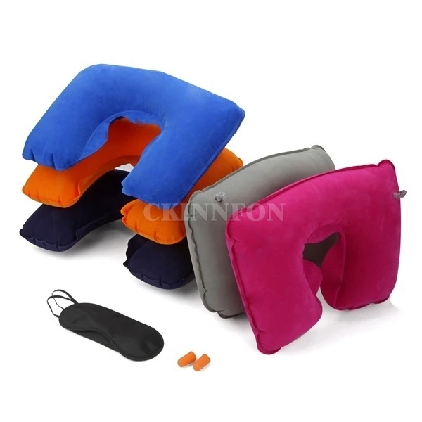 

200Pcs/Lot Practical 3Pcs/Set Car Flight Travel Inflatable Neck Rest Cushion U Shaped Pillow Eyeshade Earplugs Home Textile