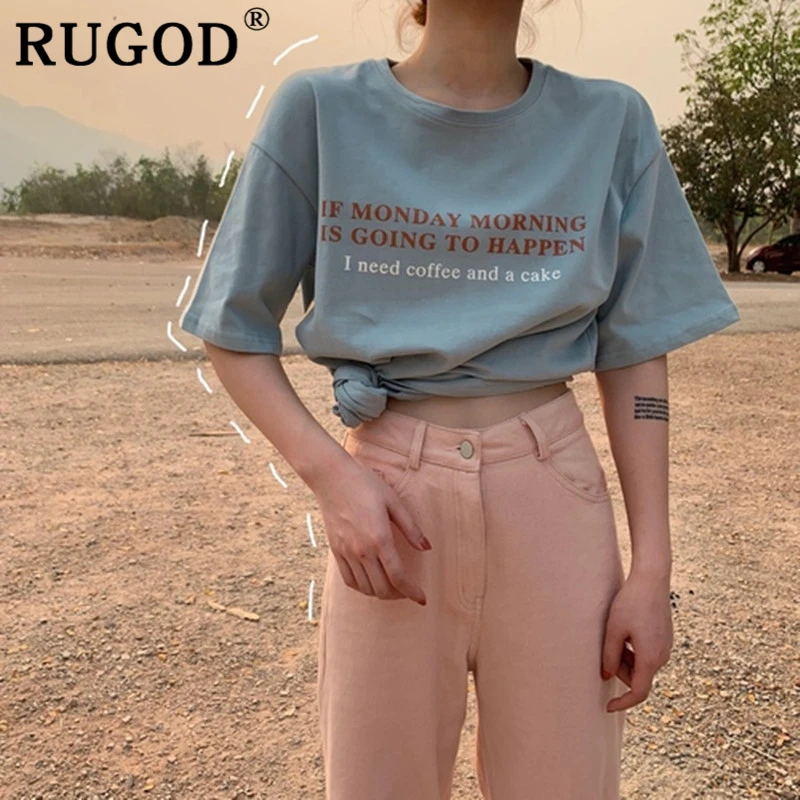 RUGOD Harajuku женские футболка Мода Письмо печати Топы с короткими рукавами и летние