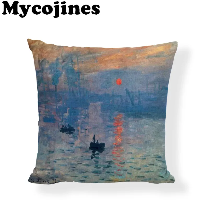 

Famous Painter Monet 45x45cm Cushion Cover Portrait Bridge Landscape Boat Home Bedroom Sofa Decor Gift Linen Print Pillowcases