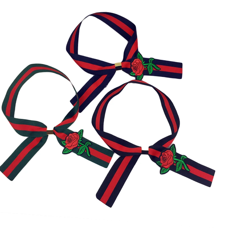Узкий Женский Галстук Yuqung галстук-бабочка в полоску с цветком розы для студентов
