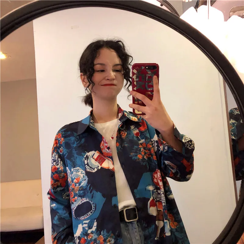 Woherb винтажная Блузка Женская Harajuku рубашка Топ 2020 уличная Свободные повседневные