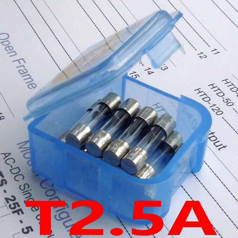 (10 шт./лот) T2.5A 250 в 5x20 мм Предохранитель с медленным выдувом стеклянной трубки UL VDE