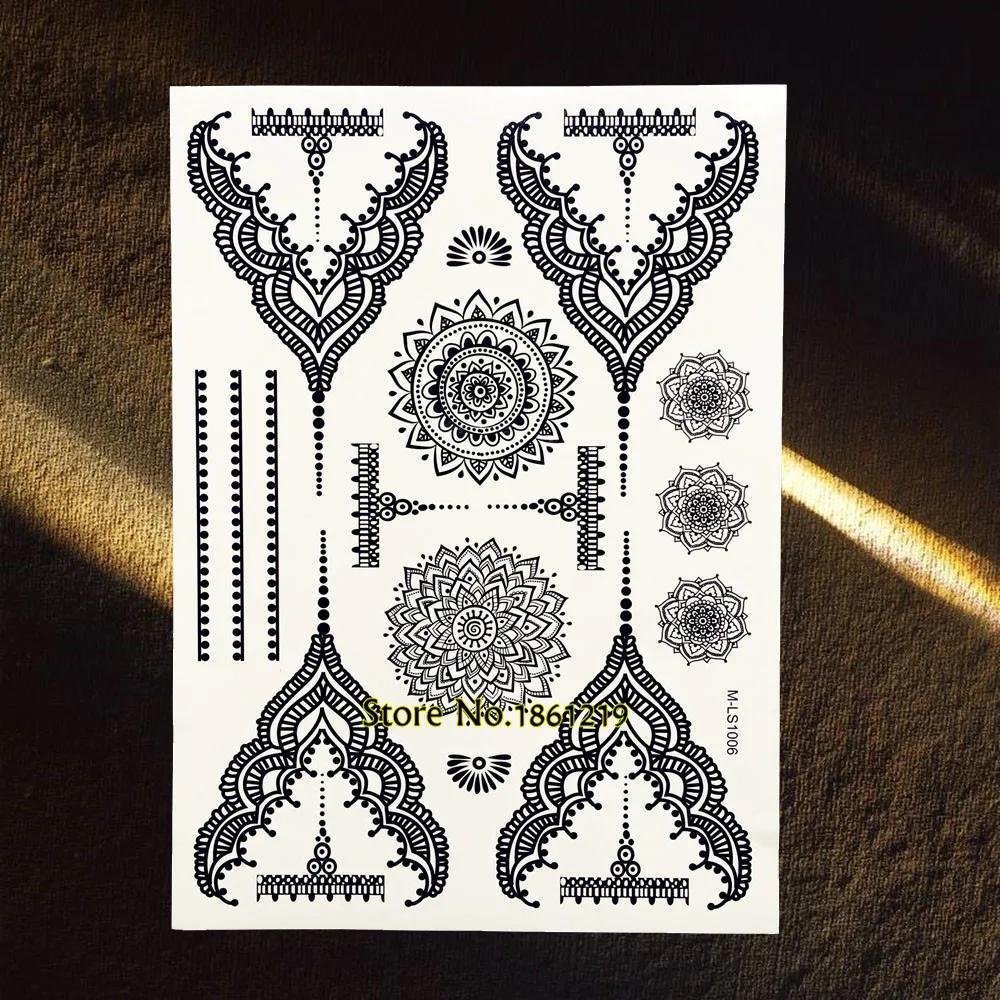 

25 Styles Chic Black Henna Temporary Tattoo Waterproof Mandala Flower Arm Hand Tatoo Paste Body Art Fake Jewelry Tattoo Stickers