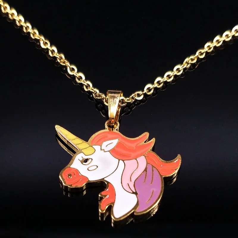 2021 Единорог Нержавеющая сталь Эмаль серьги набор колье для женщин золото Цвет