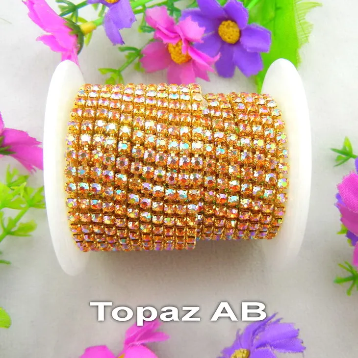 A8 Topaz AB 5 ярдов/рулон золотых чашек высокой плотности AB цвета ss6 2 мм SS8 2,5 мм SS10 2,8 мм SS12 3 мм стразы на цепочке для пришивания клея на отделке - Цвет: A8 Topaz AB
