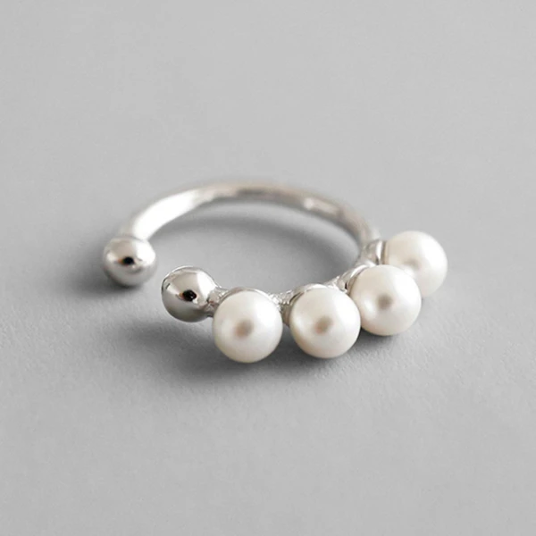 White Silver HFYK, модные жемчужные серьги-клипсы для женщин, 925 пробы серебряные серьги-клипсы, серьги-манжеты с жемчугом, серьги-подвески - Окраска металла: White Silver