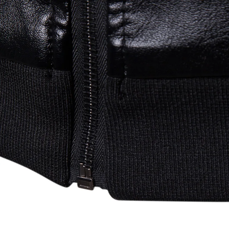 Мужской кожаный новый черный повседневный стоячий воротник с вышивкой