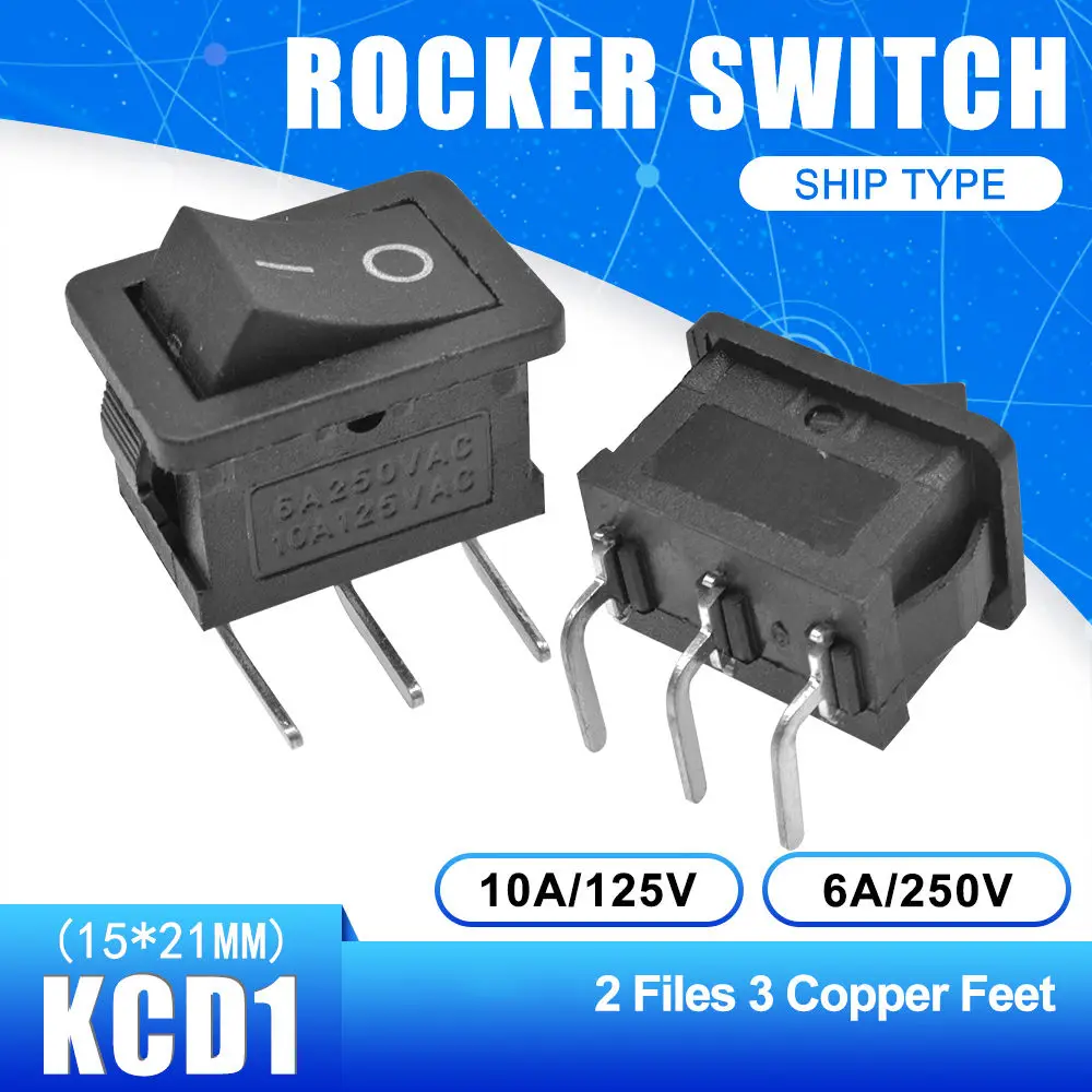 On-Off 3 Pin 5 шт. KCD1 Кулисный панель-переключатель ВКЛ-ВЫКЛ-ВКЛ кнопка 2 штифты 3 штифты 4 штифты 6 штифтов выключатель света 6A 250 В/10A 125 в 15*21 мм - Цвет: On-Off 3 Pin