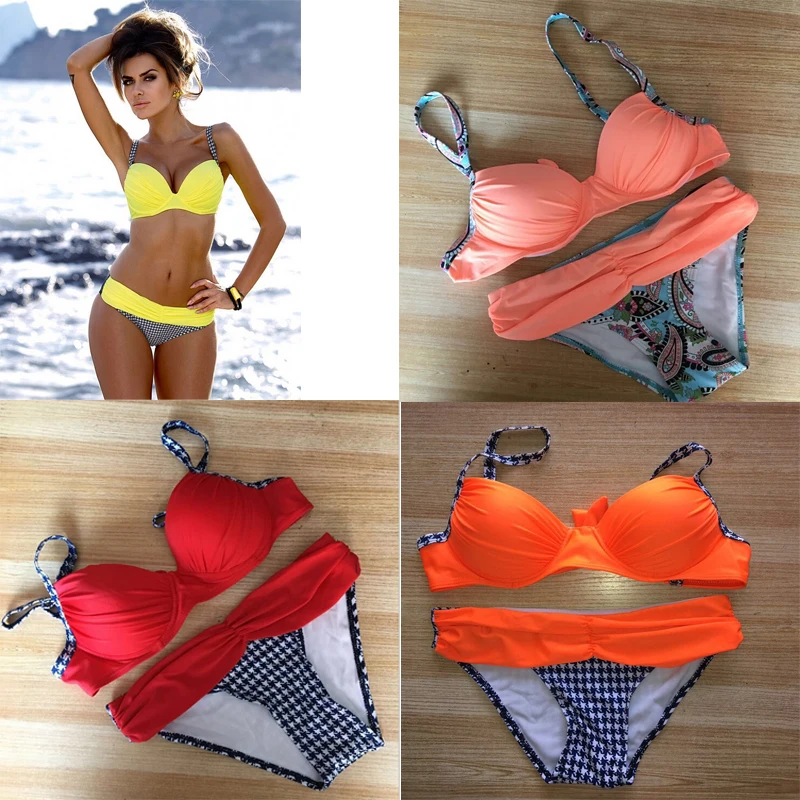 Модный женский сексуальный летний комплект пуш-ап с подкладкой однотонный