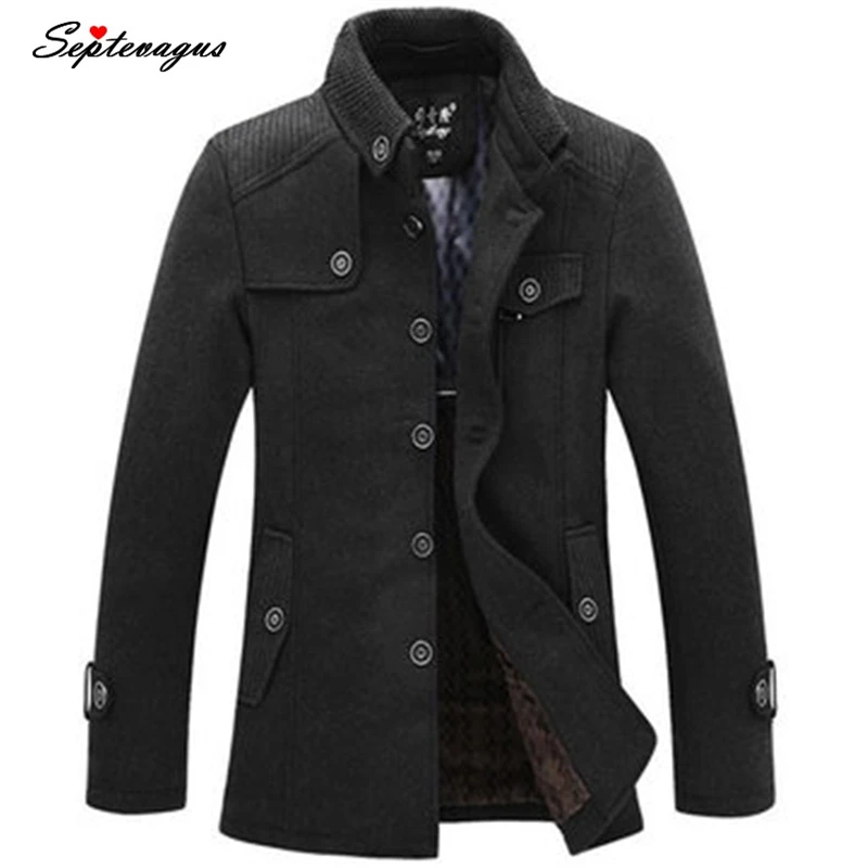 

Winter Mens Business Casual Warm Fleece Jacket Coat Wool Jacket Mens Parka Jacket Plus Size S-XXL Tops Black Gray;Kurtki Men