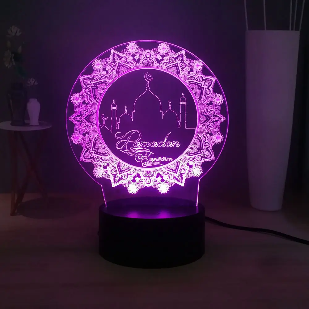Ramadan-5 Горячая ислам Рамадан 3D оптическая лампа USB пульт дистанционного управления многоцветный светодиодный ночник для спальни для детей домашний декор для друзей подарок на праздник - Испускаемый цвет: Ramadan-5