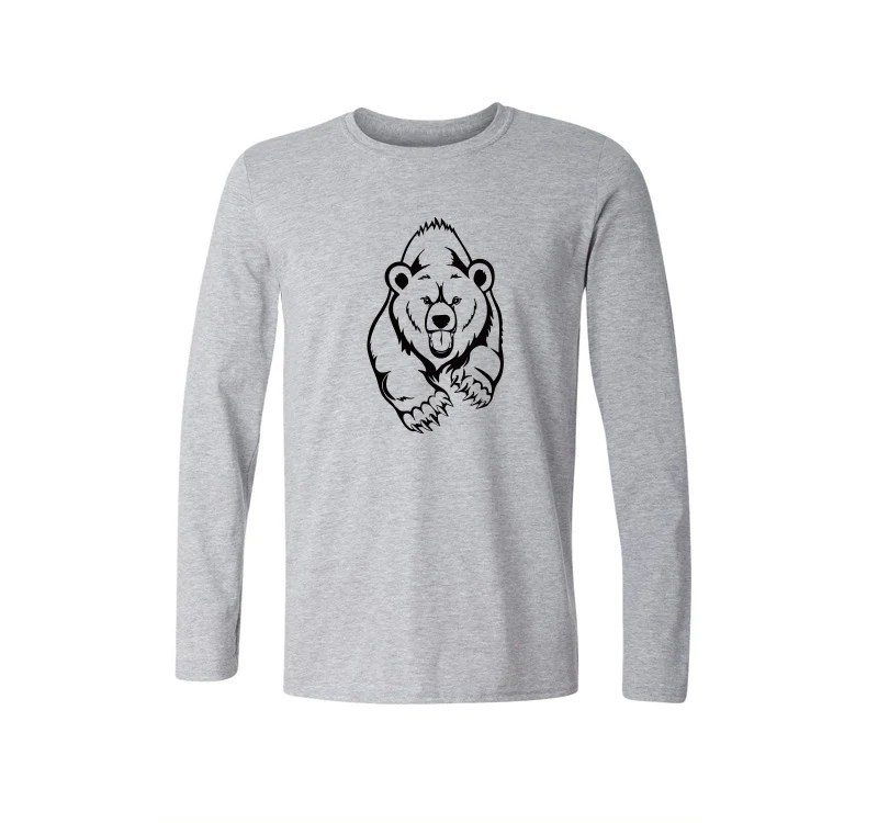Футболка мужская с длинным рукавом хлопок принт бурый медведь гризли