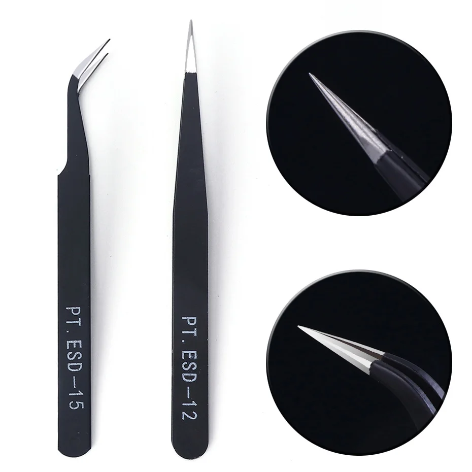 

1pcs Anti-Static Curved Straight Tweezers Stainless Steel Rhinestones Picking Tool Forceps Precision Eyebrow Clip JIPTESD12/15
