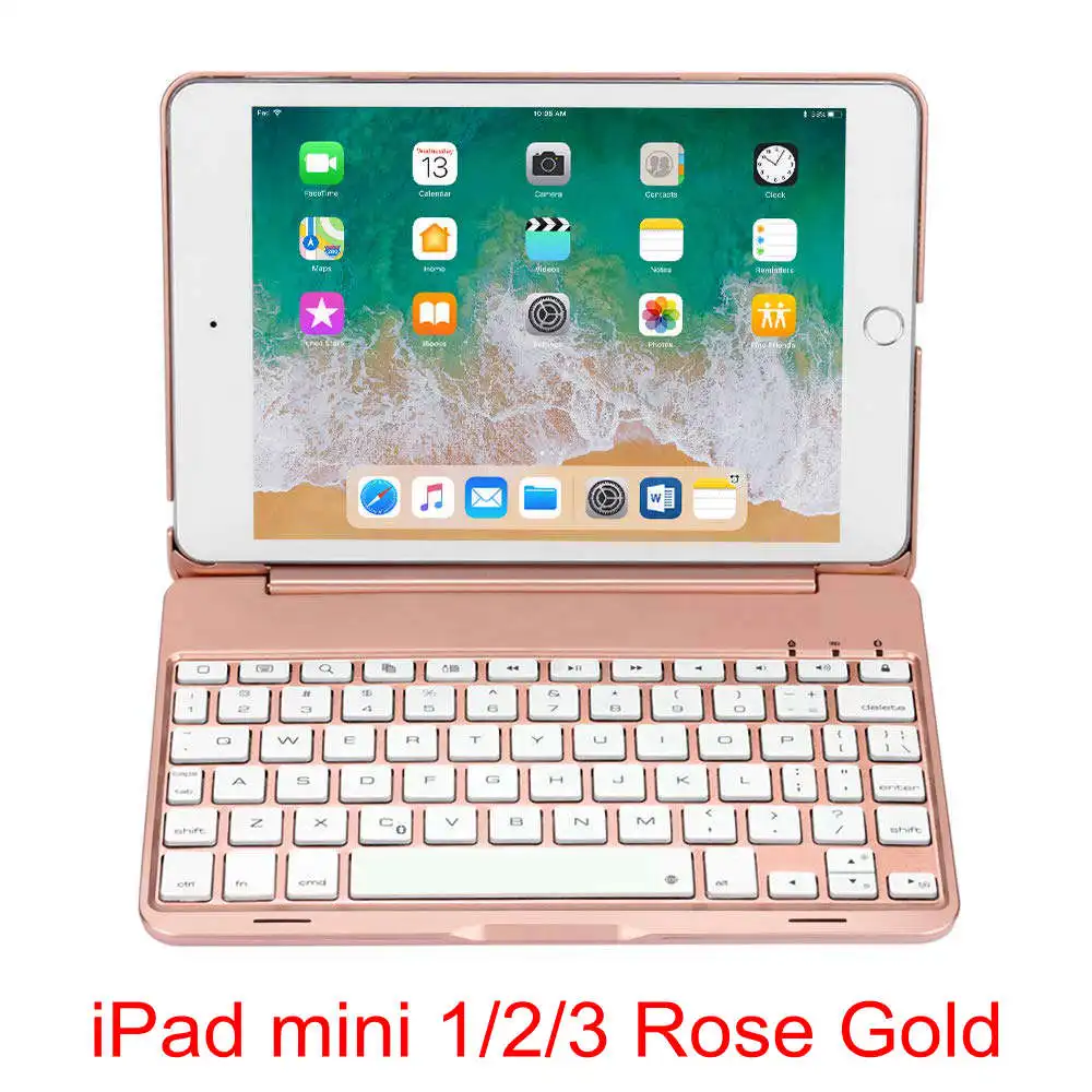 Для iPad mini 2/3/4/5 чехол 2 в 1 тонкий 7 цветов светодиодный подсветкой Подсветка раскладушка Смарт Алюминий Беспроводной Bluetooth клавиатура чехол - Цвет: Mini 1 2 3 Rose Gold