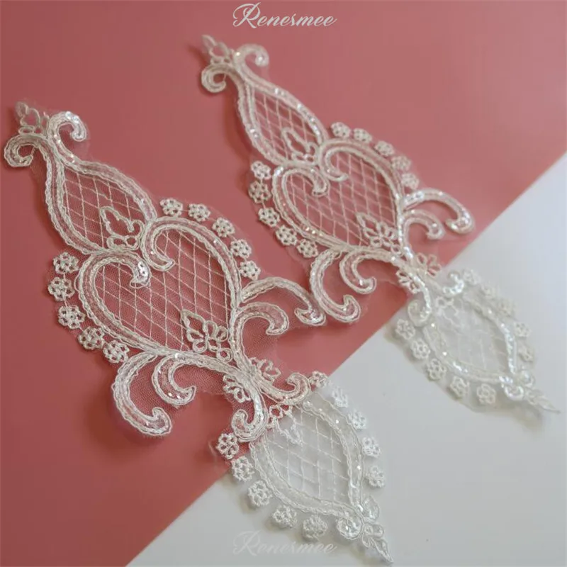 2 шт. модные цвета слоновой кости прозрачные блестки кружева аппликация вышивка