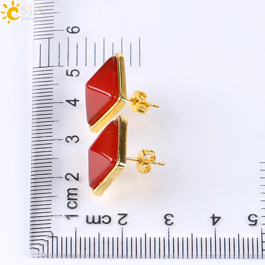 Женские квадратные серьги-гвоздики CSJA золотого цвета с натуральным камнем