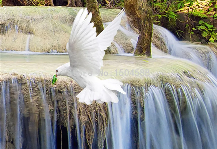 HD лесной водопад кран голубь природа обои с пейзажем полный дом фон, Настенная фотография фрески Papel де Parede 3D Sala