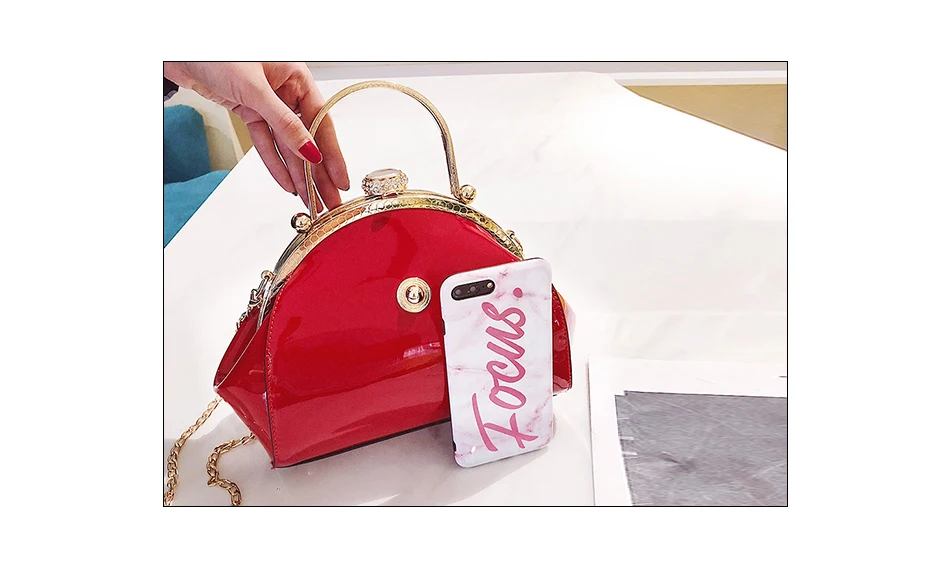 IDUNBAG вечерняя сумка на плечо с замком поцелуя, сумка на цепочке, женская классическая сумка принцессы, сумка-клатч для вечеринок, лакированная кожа, сумки