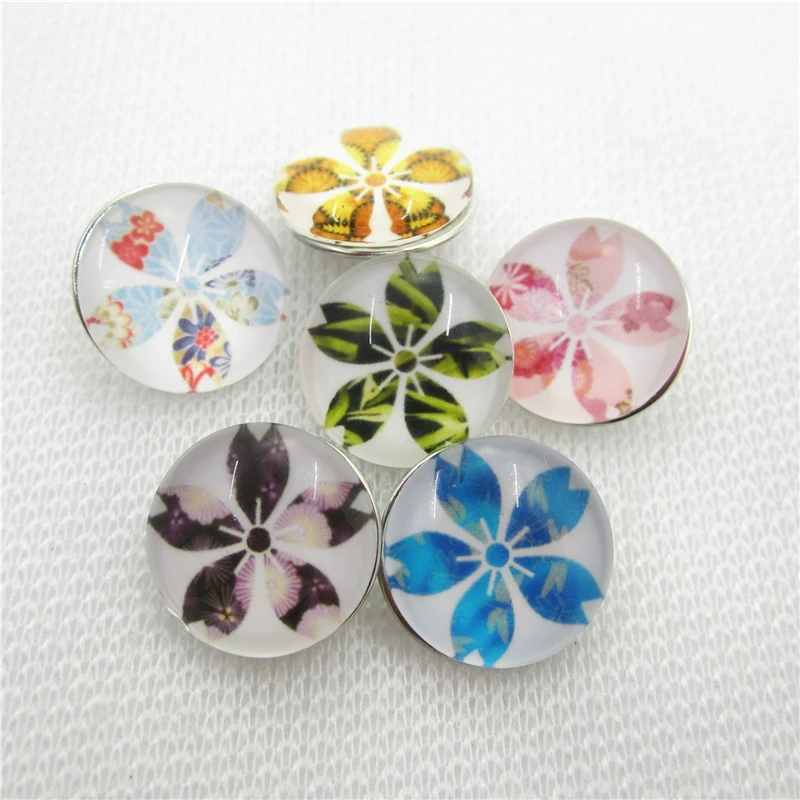 Пуговицы стеклянные смешанные с пятью листьями и цветами 20 шт./лот 18 мм |