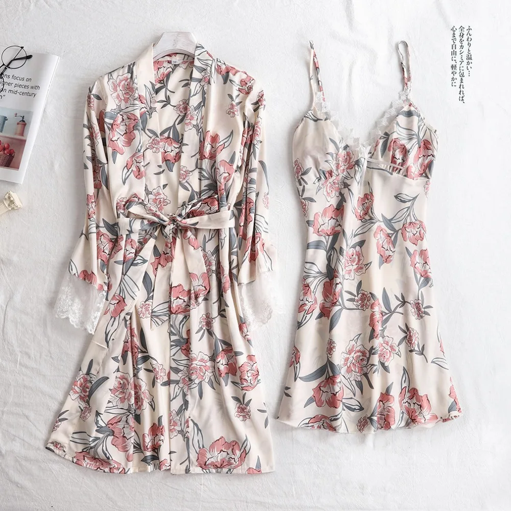 Женское шелковое сатиновое платье пижамный комплект из 2 предметов ночная