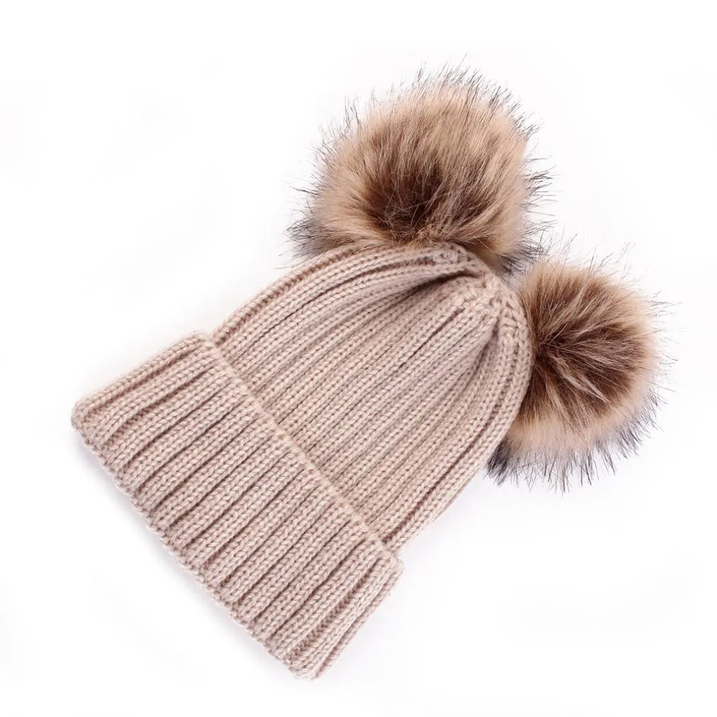 Коллекция года, модные детские шапки для новорожденных, милые зимние шапки с меховыми помпонами, вязаные шерстяные шапки для девочек и мальчиков