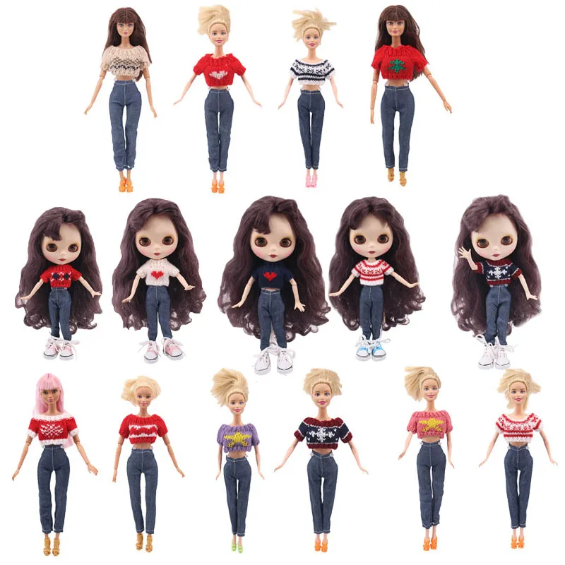 LUCKDOLL 15 стилей 1 комплект одежды = свитер + джинсы для шарнирной куклы 30 см 1/6 Blyth
