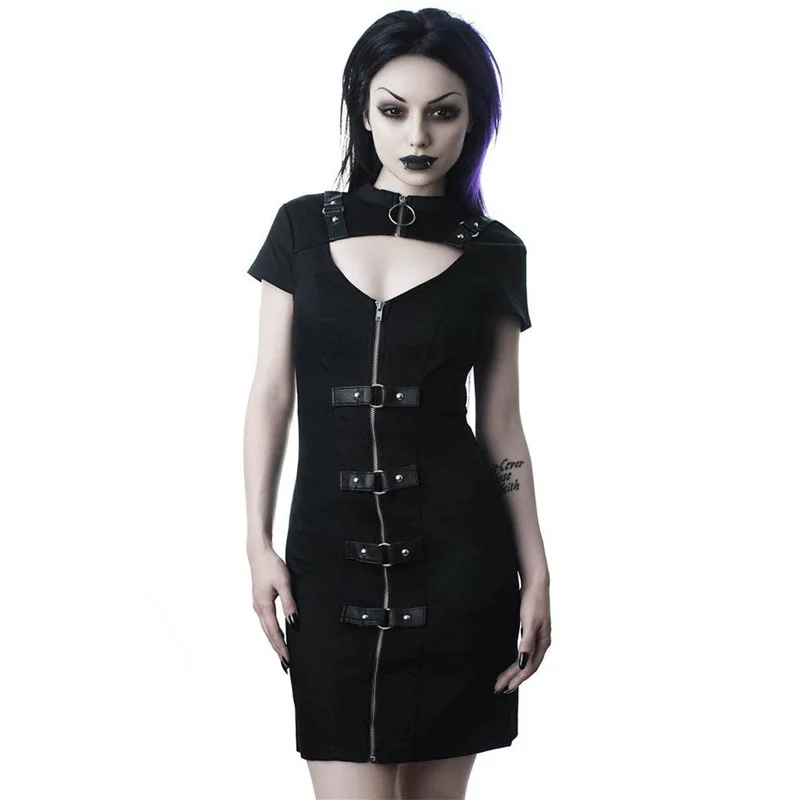 В стиле панк Рок Черный ушко шить молния Пряжка выдалбливают короткий рукав