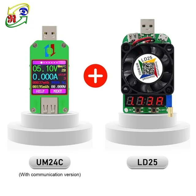 UM24C and LD25 UM24 UM24C USB 2,0 цветной ЖК-тестер voltaje corriente meter voltimetro amperimetro bateria medida resistencia del cable - Цвет: UM24C and LD25