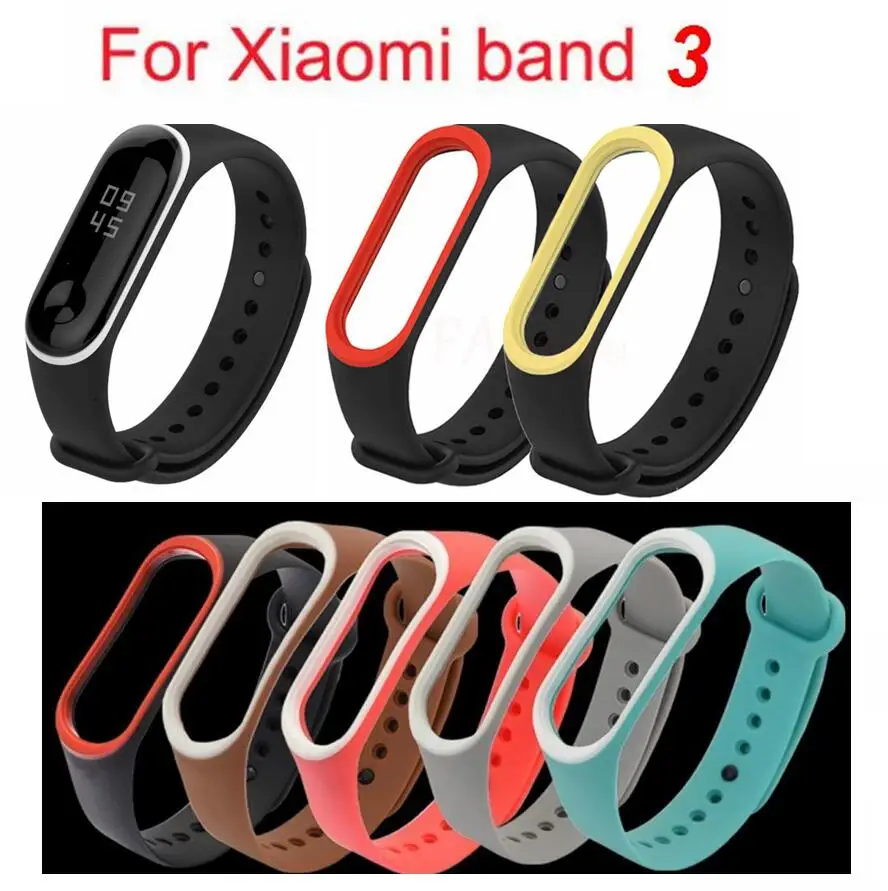 Силиконовый браслет MiBand 3 двухцветный сменный ремешок для оригинального
