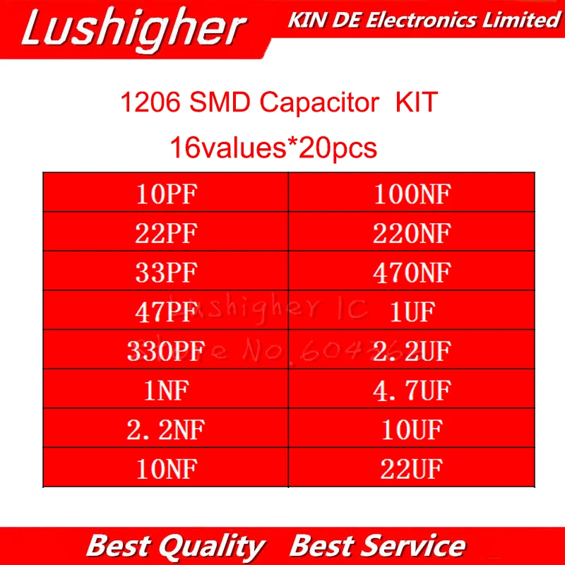 16 значений * 20 шт. 3 1206 SMD конденсатор в ассортименте 10 пФ ~ 22 мкФ комплект