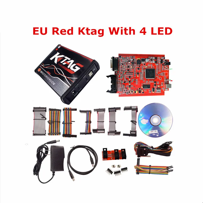 Безлимитный V2.47 EU красный KTAG V7.020 4 светодиодный SW V2.25 онлайн KESS V2 V5.017 K-TAG 7,020 Master V2.23 KESS OBD2 тюнинговый ECU программист - Цвет: Red KTAG 4 LED