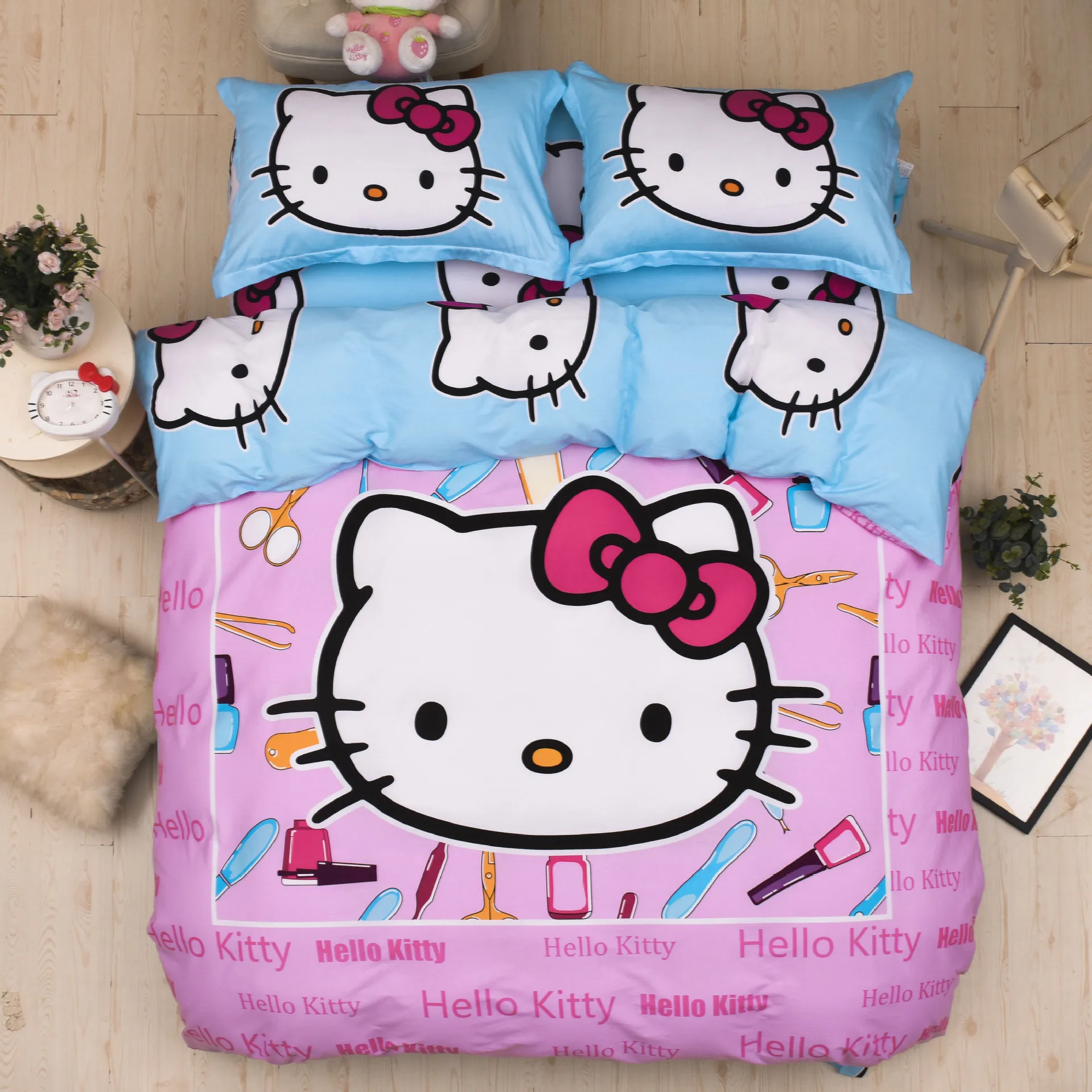 7 Комплект постельного белья из хлопка, рисунок «hello kitty Doraemon», розовая серия «love», 4 шт./3 шт., мягкий пододеяльник, Комплект постельного белья, наволочка - Цвет: 7