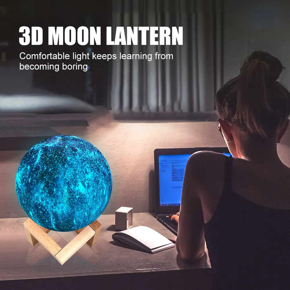3D печать Луны лампы 16 Красочный светодиодный Ночной светильник с сенсорным экраном и дистанционное Управление переключатель зарядка через usb Галактическая лампа творческие подарки