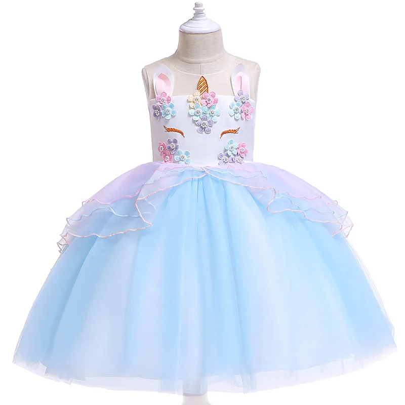 Платье с единорогом детская одежда перекрестной каймой платье принцессы