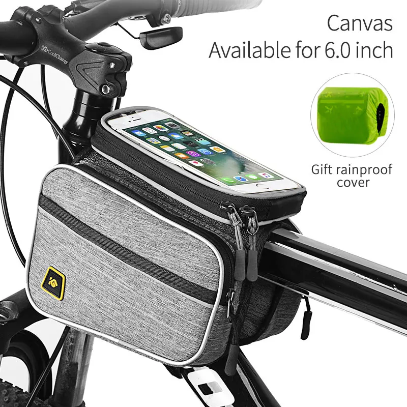 6.0-Gray CoolChange велосипедная сумка передняя рама большая велосипедная сумка MTB с водонепроницаемым чехлом сенсорная верхняя труба сумка для телефона велосипедные аксессуары - Цвет: 6.0-Gray