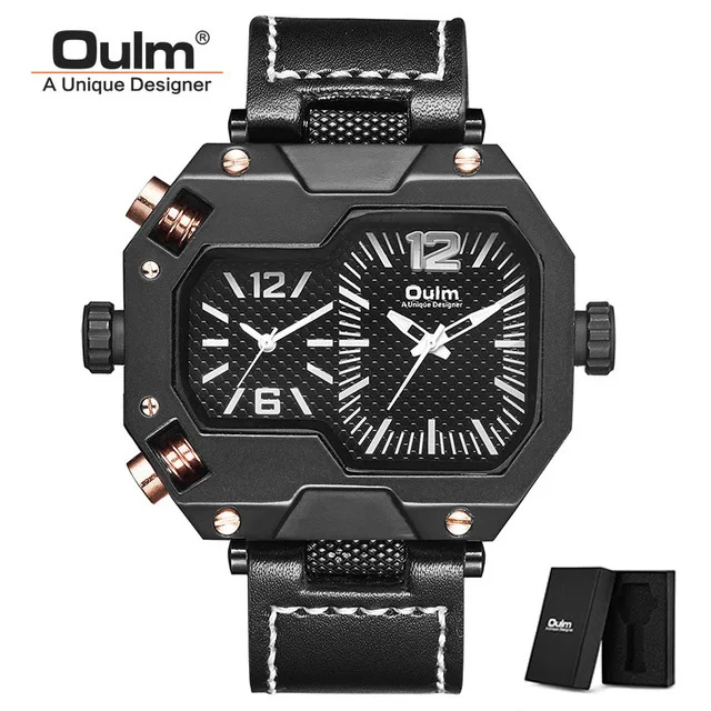 C4(with box) Oulm часы мужские спортивные квадратные кварцевые мужские часы, наручные часы лучший бренд Роскошный кожаный ремешок водонепроницаемые часы Relogio Masculino - Цвет: C4(with box)