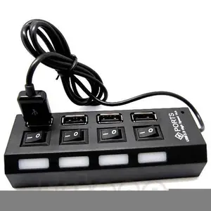 Высокоскоростной концентратор USB 2,0, 4 порта, индикатор включениявыключения, светодиодный переключатель общего доступа для офиса, семьи, ноутбукапланшета, ПК