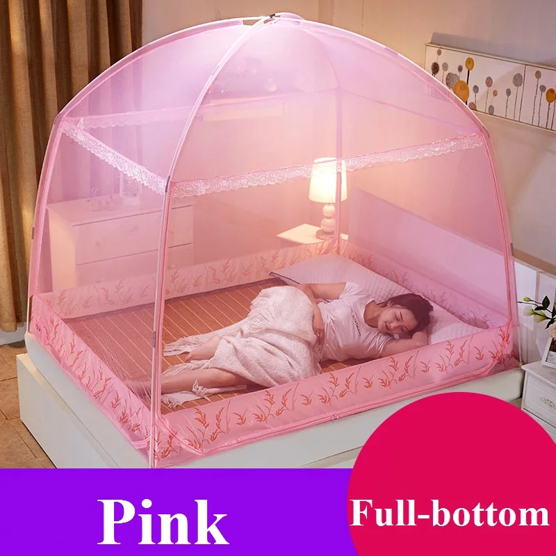 pink full-bottom Романтичный фиолетовый три дверная противомоскитная сетка для Взрослых Кровать Лето Портативный Насекомых репелленты от комаров защитная сетка сетки для кровати - Цвет: pink full-bottom