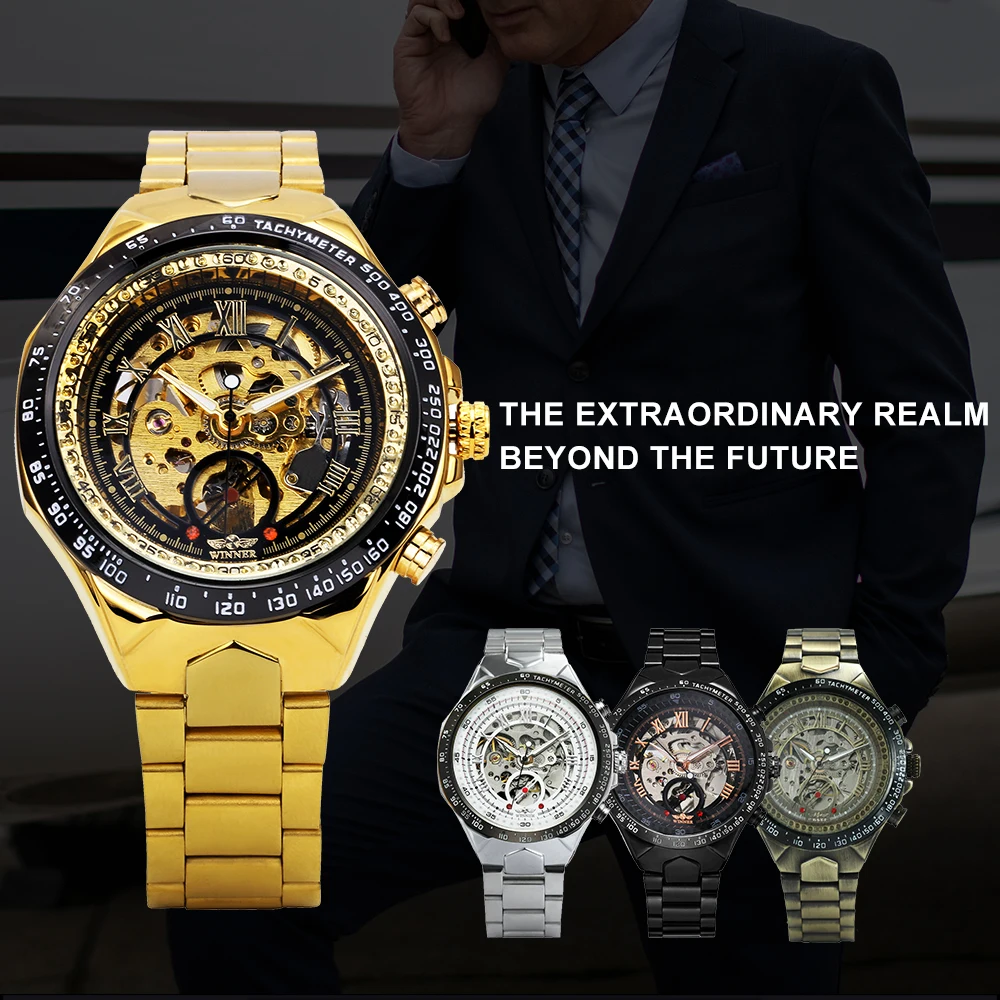 2018 новая мода для мужчин механические часы победитель золотистый верх Роскошные