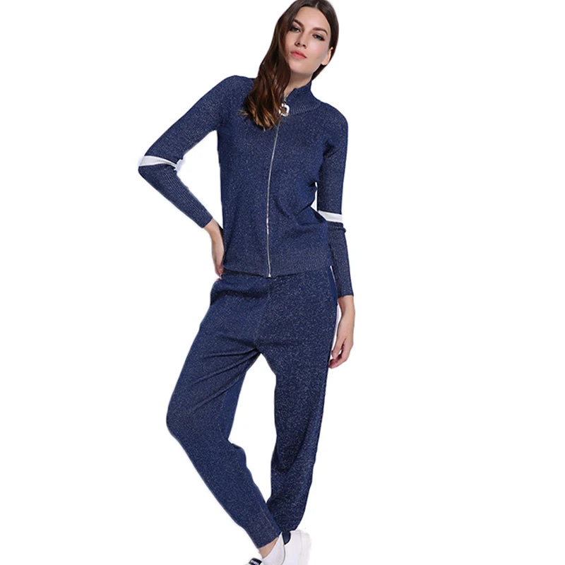 Женский комплект из двух предметов топ и штаны Модный зимний трикотажный