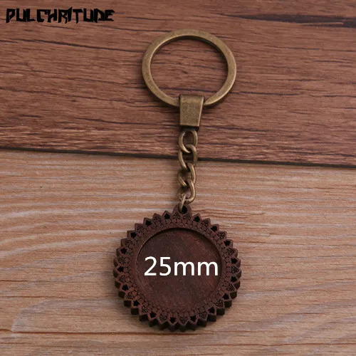 25mm Pulchrode 2 шт круглое дерево Кабошон Настройки металлический брелок аксессуары Diy пустой деревянный основание лотки для бронзового брелка P6953 - Цвет: 25mm