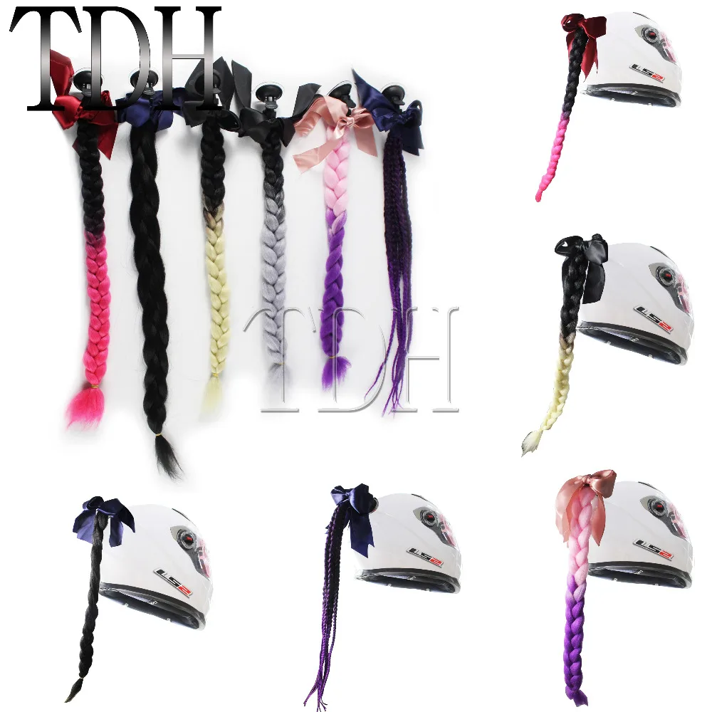 Цветные косички для мотоциклетных шлемов с хвостиком Хвоста Декорация перьев волосы Поворот косы Женщины Punk Стиль.